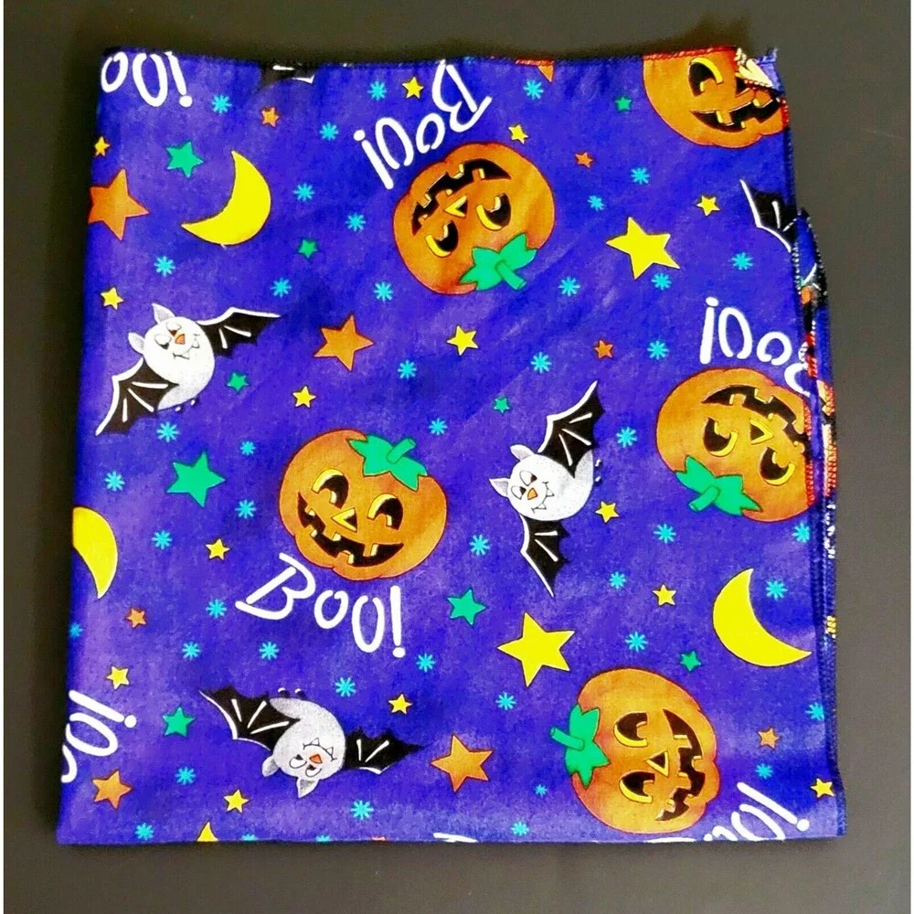 Halloween Bandana Trick Or Treat Ghosts Bats Pumpkins Boo Blue 21 X 21 EXC